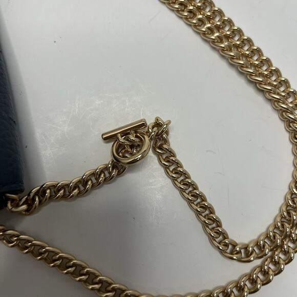 Coach Kleo Crossbody Navy Blue Suede Denim Leather Chain Gold Strap Mini Purse - Picture 6 of 16